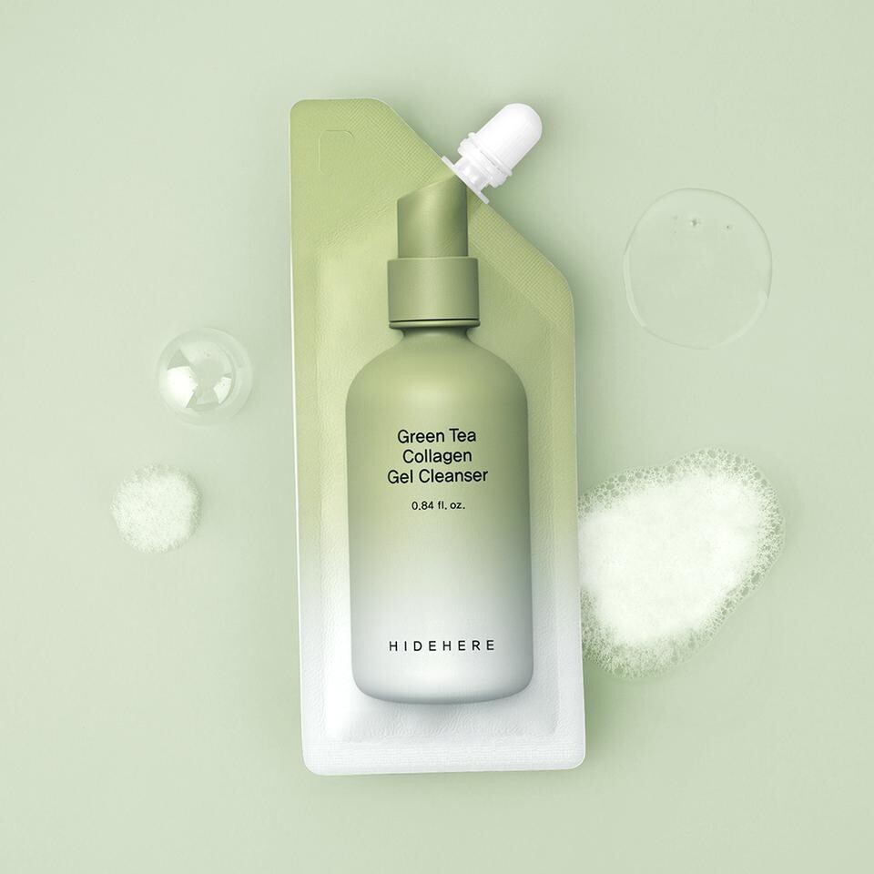 HIDEHERE Green Tea Collagen Gel Cleanser Почистващ гел за лице със зелен чай и колаген
