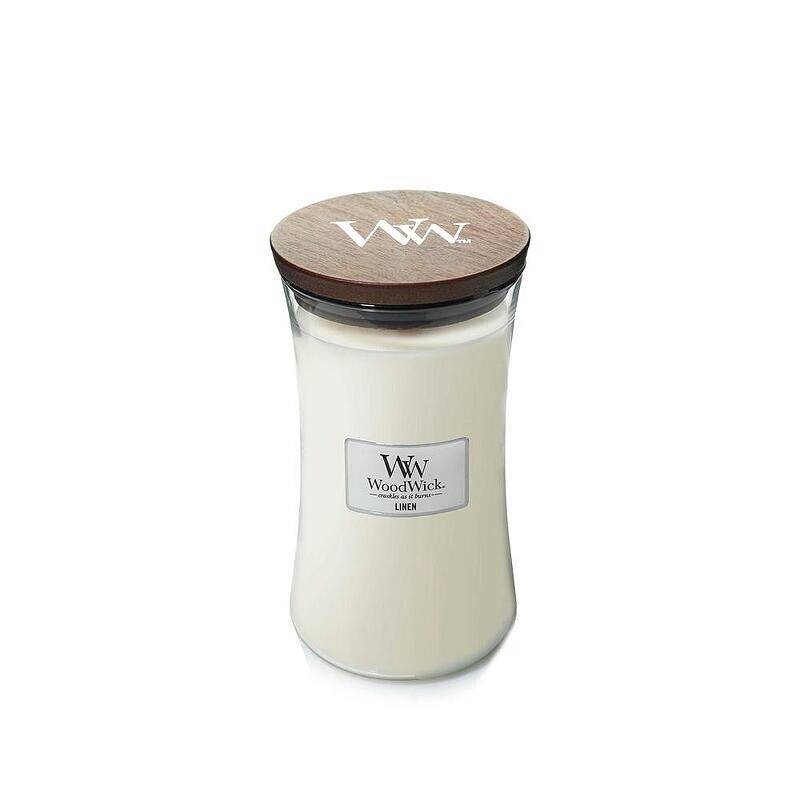WoodWick Linen Ароматна свещ с дървен фитил