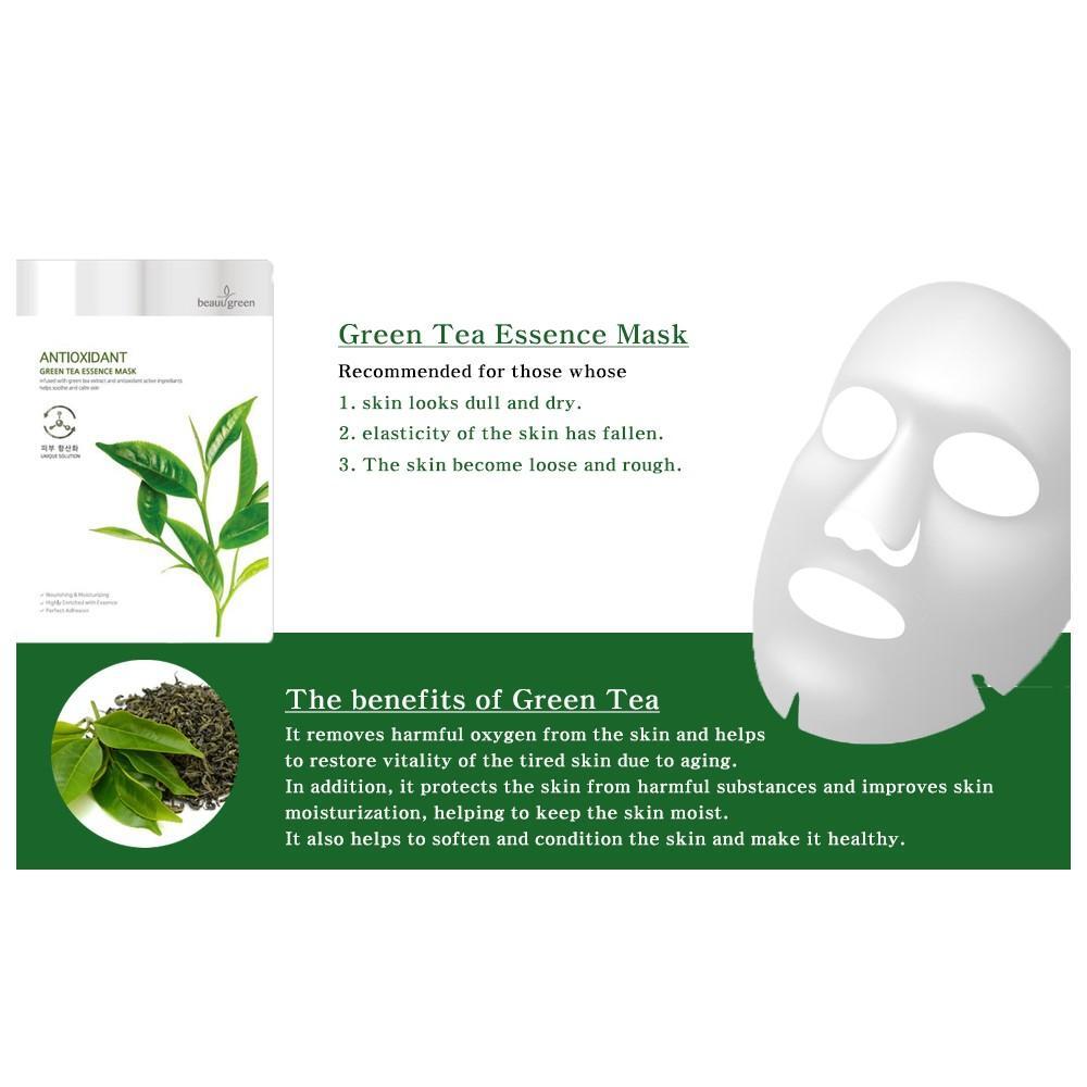 Beauugreen Antioxidant Green Tea Essence Mask маска за лице със зелен чай