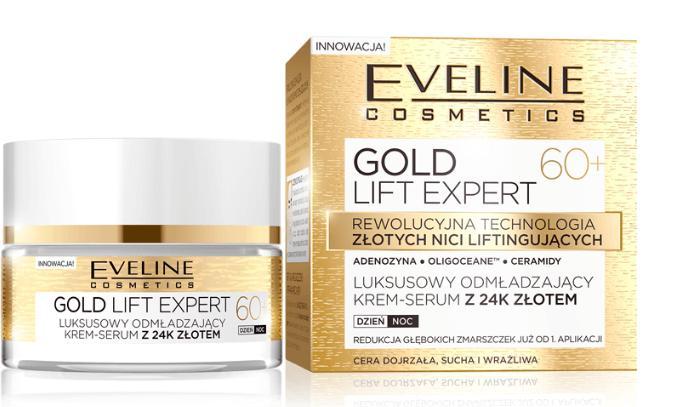 Eveline Gold Lift Expert 60+ Cream Serum with 24K Gold Подмладяващ крем серум за лице със златни частици