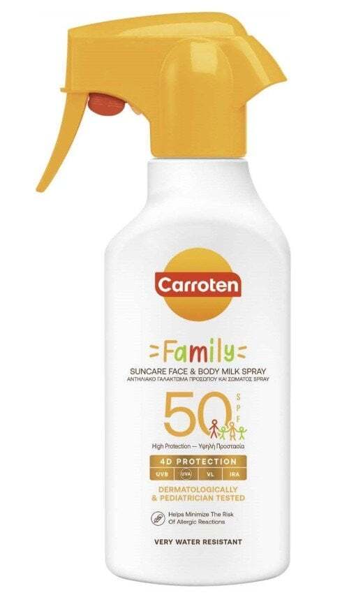 Carroten Family Слънцезащитно мляко за лице и тяло спрей SPF50